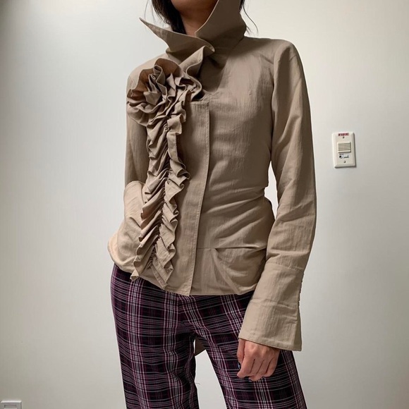 Samuel Dong Victorian Long Sleeve Top with Ruffles and Rose Appliqué - Picture 1 of 7